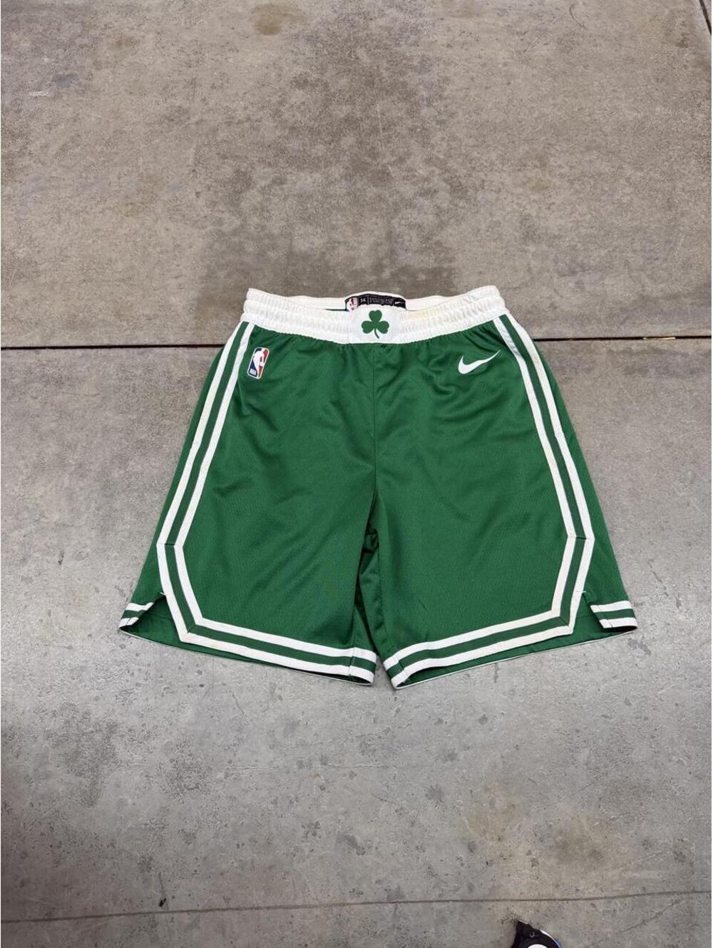 vintage nike boston celtics green and white small swoosh basketball shorts